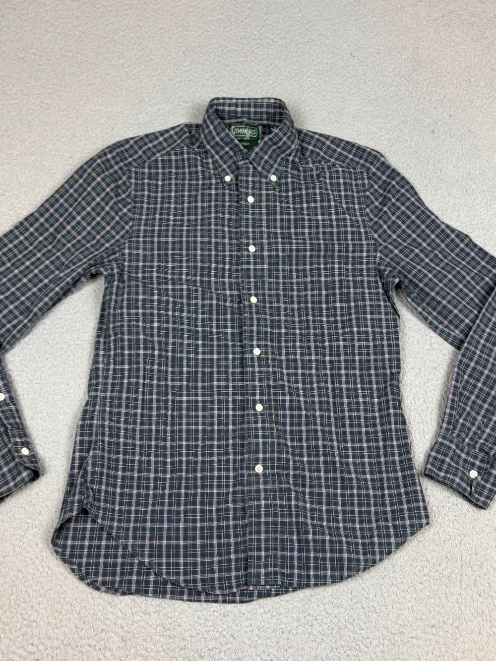 Gitman Bro's Shirt Mens Small Blue Green Plaid Button Down Shirt Made in USA